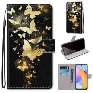 For Honor 10X Lite Coloured Drawing Cross Texture Horizontal Flip PU Leather Case with Holder & Card Slots & Wallet & Lanyard(Golden Butterfly Group)