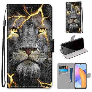 For Honor 10X Lite Coloured Drawing Cross Texture Horizontal Flip PU Leather Case with Holder & Card Slots & Wallet & Lanyard(Fission Lion)