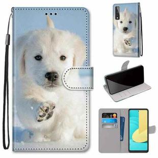 For LG Stylo 7 5G Coloured Drawing Cross Texture Horizontal Flip PU Leather Case with Holder & Card Slots & Wallet & Lanyard(Snow Puppy)