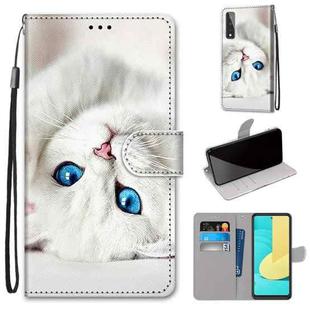 For LG Stylo 7 5G Coloured Drawing Cross Texture Horizontal Flip PU Leather Case with Holder & Card Slots & Wallet & Lanyard(White Kitten)