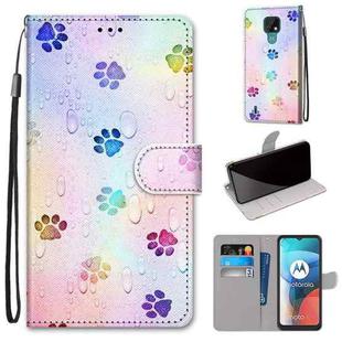 For Motorola Moto E7 Coloured Drawing Cross Texture Horizontal Flip PU Leather Case with Holder & Card Slots & Wallet & Lanyard(Footprint Water Drops)