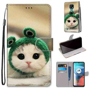 For Motorola Moto E7 Coloured Drawing Cross Texture Horizontal Flip PU Leather Case with Holder & Card Slots & Wallet & Lanyard(Frog Kitten)