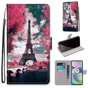 For Motorola Moto G 5G Coloured Drawing Cross Texture Horizontal Flip PU Leather Case with Holder & Card Slots & Wallet & Lanyard(Pink Flower Tower Bridge)