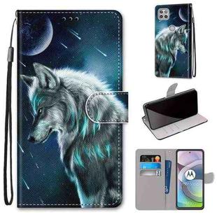 For Motorola Moto G 5G Coloured Drawing Cross Texture Horizontal Flip PU Leather Case with Holder & Card Slots & Wallet & Lanyard(Pensive Wolf)