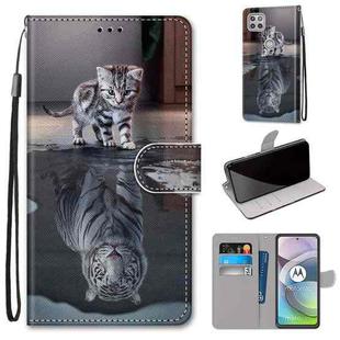 For Motorola Moto G 5G Coloured Drawing Cross Texture Horizontal Flip PU Leather Case with Holder & Card Slots & Wallet & Lanyard(Cat Becomes Tiger)
