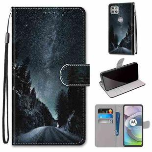 For Motorola Moto G 5G Coloured Drawing Cross Texture Horizontal Flip PU Leather Case with Holder & Card Slots & Wallet & Lanyard(Mountain Road Starry Sky)