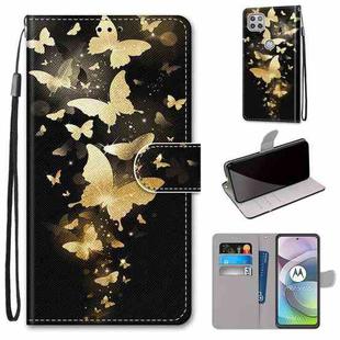 For Motorola Moto G 5G Coloured Drawing Cross Texture Horizontal Flip PU Leather Case with Holder & Card Slots & Wallet & Lanyard(Golden Butterfly Group)