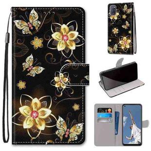 For OPPO A52 / A92 / A72 Coloured Drawing Cross Texture Horizontal Flip PU Leather Case with Holder & Card Slots & Wallet & Lanyard(Gold Diamond Butterfly)