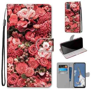 For OPPO A52 / A92 / A72 Coloured Drawing Cross Texture Horizontal Flip PU Leather Case with Holder & Card Slots & Wallet & Lanyard(Pink Rose Garden)