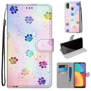 For Alcatel 1L (2021) Coloured Drawing Cross Texture Horizontal Flip PU Leather Case with Holder & Card Slots & Wallet & Lanyard(Footprint Water Drops)