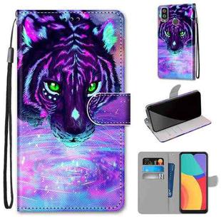For Alcatel 1L (2021) Coloured Drawing Cross Texture Horizontal Flip PU Leather Case with Holder & Card Slots & Wallet & Lanyard(Tiger Drinking Water)