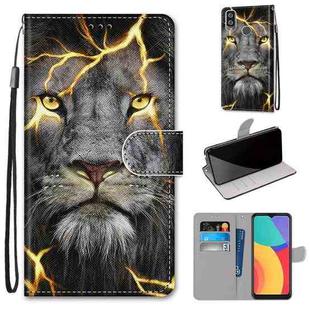 For Alcatel 1L (2021) Coloured Drawing Cross Texture Horizontal Flip PU Leather Case with Holder & Card Slots & Wallet & Lanyard(Fission Lion)