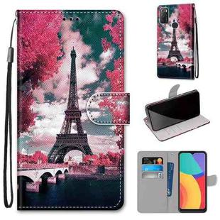 For Alcatel 1S 2021 / 3L 2021 Coloured Drawing Cross Texture Horizontal Flip PU Leather Case with Holder & Card Slots & Wallet & Lanyard(Pink Flower Tower Bridge)
