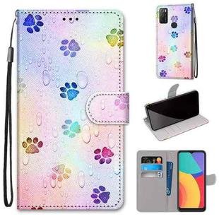 For Alcatel 1S 2021 / 3L 2021 Coloured Drawing Cross Texture Horizontal Flip PU Leather Case with Holder & Card Slots & Wallet & Lanyard(Footprint Water Drops)
