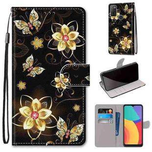 For Alcatel 1S 2021 / 3L 2021 Coloured Drawing Cross Texture Horizontal Flip PU Leather Case with Holder & Card Slots & Wallet & Lanyard(Gold Diamond Butterfly)
