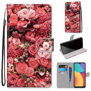For Alcatel 1S 2021 / 3L 2021 Coloured Drawing Cross Texture Horizontal Flip PU Leather Case with Holder & Card Slots & Wallet & Lanyard(Pink Rose Garden)