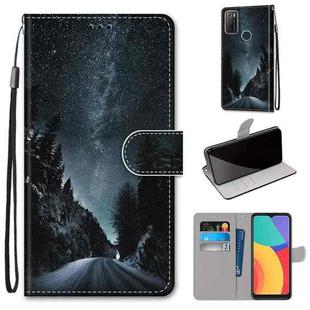 For Alcatel 1S 2021 / 3L 2021  Coloured Drawing Cross Texture Horizontal Flip PU Leather Case with Holder & Card Slots & Wallet & Lanyard(Mountain Road Starry Sky)