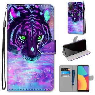 For Alcatel 1S 2021 / 3L 2021  Coloured Drawing Cross Texture Horizontal Flip PU Leather Case with Holder & Card Slots & Wallet & Lanyard(Tiger Drinking Water)