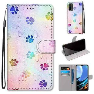 For Xiaomi Redmi Note 9 4G / 9 Power Coloured Drawing Cross Texture Horizontal Flip PU Leather Case with Holder & Card Slots & Wallet & Lanyard(Footprint Water Drops)