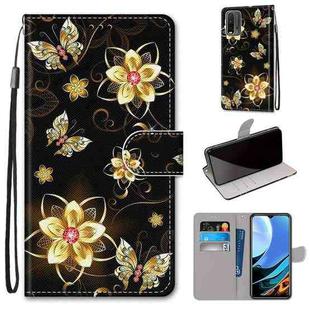 For Xiaomi Redmi Note 9 4G / 9 Power Coloured Drawing Cross Texture Horizontal Flip PU Leather Case with Holder & Card Slots & Wallet & Lanyard(Gold Diamond Butterfly)