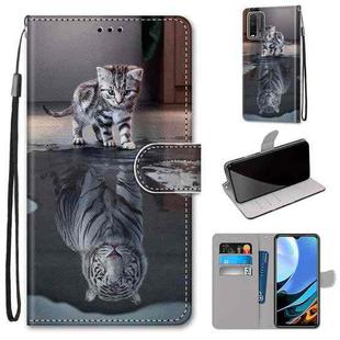 For Xiaomi Redmi Note 9 4G / 9 Power Coloured Drawing Cross Texture Horizontal Flip PU Leather Case with Holder & Card Slots & Wallet & Lanyard(Cat Becomes Tiger)