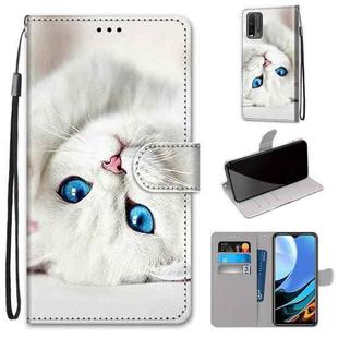 For Xiaomi Redmi Note 9 4G / 9 Power Coloured Drawing Cross Texture Horizontal Flip PU Leather Case with Holder & Card Slots & Wallet & Lanyard(White Kitten)