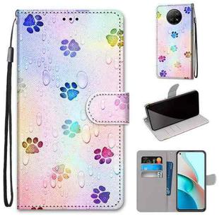 For Xiaomi Redmi Note 9T / Note 9 5G Coloured Drawing Cross Texture Horizontal Flip PU Leather Case with Holder & Card Slots & Wallet & Lanyard(Footprint Water Drops)