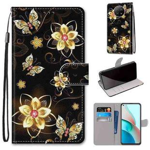 For Xiaomi Redmi Note 9T / Note 9 5G Coloured Drawing Cross Texture Horizontal Flip PU Leather Case with Holder & Card Slots & Wallet & Lanyard(Gold Diamond Butterfly)