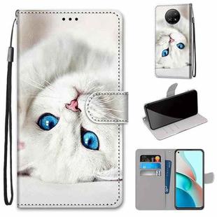 For Xiaomi Redmi Note 9T / Note 9 5G Coloured Drawing Cross Texture Horizontal Flip PU Leather Case with Holder & Card Slots & Wallet & Lanyard(White Kitten)