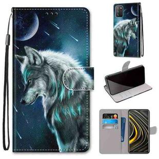 For Xiaomi Poco M3 Coloured Drawing Cross Texture Horizontal Flip PU Leather Case with Holder & Card Slots & Wallet & Lanyard(Pensive Wolf)