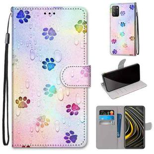 For Xiaomi Poco M3 Coloured Drawing Cross Texture Horizontal Flip PU Leather Case with Holder & Card Slots & Wallet & Lanyard(Footprint Water Drops)
