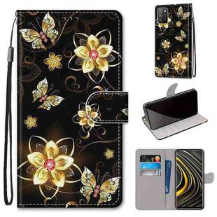 For Xiaomi Poco M3 Coloured Drawing Cross Texture Horizontal Flip PU Leather Case with Holder & Card Slots & Wallet & Lanyard(Gold Diamond Butterfly)