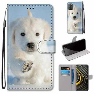 For Xiaomi Poco M3 Coloured Drawing Cross Texture Horizontal Flip PU Leather Case with Holder & Card Slots & Wallet & Lanyard(Snow Puppy)