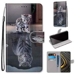 For Xiaomi Poco M3 Coloured Drawing Cross Texture Horizontal Flip PU Leather Case with Holder & Card Slots & Wallet & Lanyard(Cat Becomes Tiger)