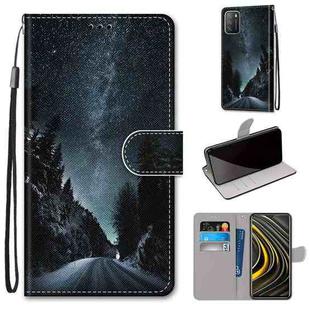 For Xiaomi Poco M3 Coloured Drawing Cross Texture Horizontal Flip PU Leather Case with Holder & Card Slots & Wallet & Lanyard(Mountain Road Starry Sky)