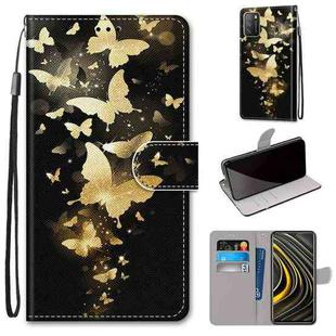 For Xiaomi Poco M3 Coloured Drawing Cross Texture Horizontal Flip PU Leather Case with Holder & Card Slots & Wallet & Lanyard(Golden Butterfly Group)
