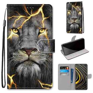 For Xiaomi Poco M3 Coloured Drawing Cross Texture Horizontal Flip PU Leather Case with Holder & Card Slots & Wallet & Lanyard(Fission Lion)