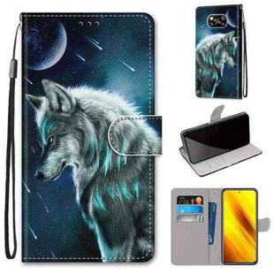 For Xiaomi Poco X3 NFC Coloured Drawing Cross Texture Horizontal Flip PU Leather Case with Holder & Card Slots & Wallet & Lanyard(Pensive Wolf)