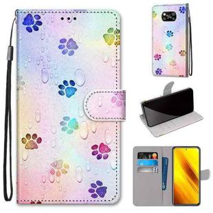 For Xiaomi Poco X3 NFC Coloured Drawing Cross Texture Horizontal Flip PU Leather Case with Holder & Card Slots & Wallet & Lanyard(Footprint Water Drops)