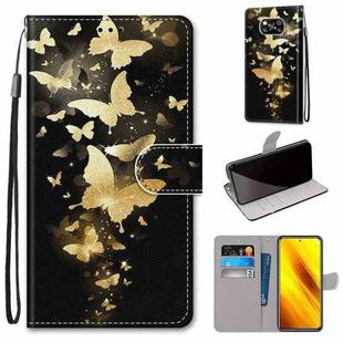 For Xiaomi Poco X3 NFC Coloured Drawing Cross Texture Horizontal Flip PU Leather Case with Holder & Card Slots & Wallet & Lanyard(Golden Butterfly Group)