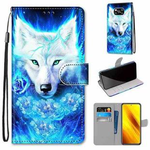 For Xiaomi Poco X3 NFC Coloured Drawing Cross Texture Horizontal Flip PU Leather Case with Holder & Card Slots & Wallet & Lanyard(Dick Rose Wolf)