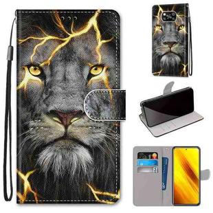 For Xiaomi Poco X3 NFC Coloured Drawing Cross Texture Horizontal Flip PU Leather Case with Holder & Card Slots & Wallet & Lanyard(Fission Lion)