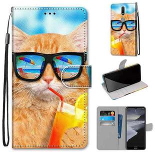 For Nokia 2.4 Coloured Drawing Cross Texture Horizontal Flip PU Leather Case with Holder & Card Slots & Wallet & Lanyard(Cat Drinking Soda)