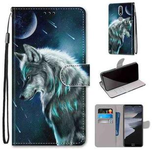 For Nokia 2.4 Coloured Drawing Cross Texture Horizontal Flip PU Leather Case with Holder & Card Slots & Wallet & Lanyard(Pensive Wolf)