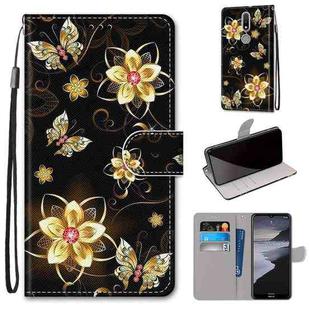 For Nokia 2.4 Coloured Drawing Cross Texture Horizontal Flip PU Leather Case with Holder & Card Slots & Wallet & Lanyard(Gold Diamond Butterfly)