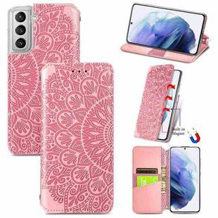 For Samsung Galaxy S21 5G Blooming Mandala Embossed Pattern Magnetic Horizontal Flip Leather Case with Holder & Card Slots & Wallet(Pink)