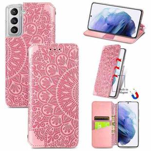 For Samsung Galaxy S21+ 5G Blooming Mandala Embossed Pattern Magnetic Horizontal Flip Leather Case with Holder & Card Slots & Wallet(Pink)