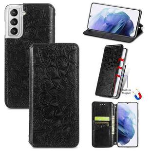 For Samsung Galaxy S21+ 5G Blooming Mandala Embossed Pattern Magnetic Horizontal Flip Leather Case with Holder & Card Slots & Wallet(Black)