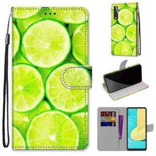 For LG Stylo 7 5G Coloured Drawing Cross Texture Horizontal Flip PU Leather Case with Holder & Card Slots & Wallet & Lanyard(Green Lemon)