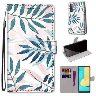 For LG Stylo 7 5G Coloured Drawing Cross Texture Horizontal Flip PU Leather Case with Holder & Card Slots & Wallet & Lanyard(Pink Green Leaf)